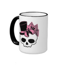 Girly Skull with Hat and Pink Bow mugs