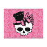 Girly Skull with Hat and Pink Bow postcards