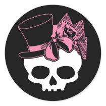 Girly Skull with Hat and Pink Bow stickers