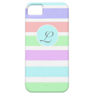Girly soft pastel colors strips,  monogram. iPhone 5 cases