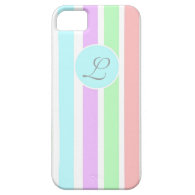 Girly soft pastel colors strips,  monogram. iPhone 5 case