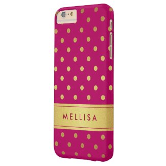 Girly Stylish Pink Gold Glitter Polka Dots Barely There iPhone 6 Plus Case