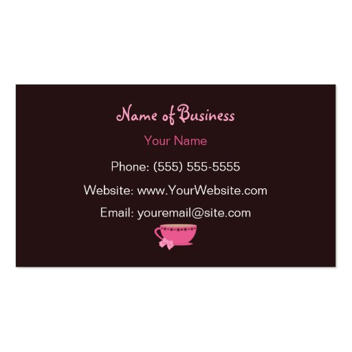 Girly Tea Shop Pink And Brown Polka Dots Teacup Business Cards (back side)