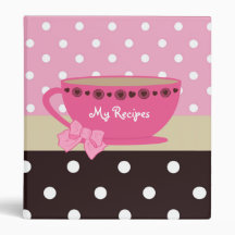 Girly Teacup Recipes Pink And Brown Polka Dots Binder