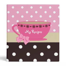 Girly Teacup Recipes Pink And Brown Polka Dots Binder