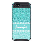 Girly, Teal Glitter, Zebra Stripes Personalized Covers For iPhone 5