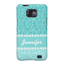Girly, Teal Glitter, Zebra Stripes Personalized Galaxy S2 Cases