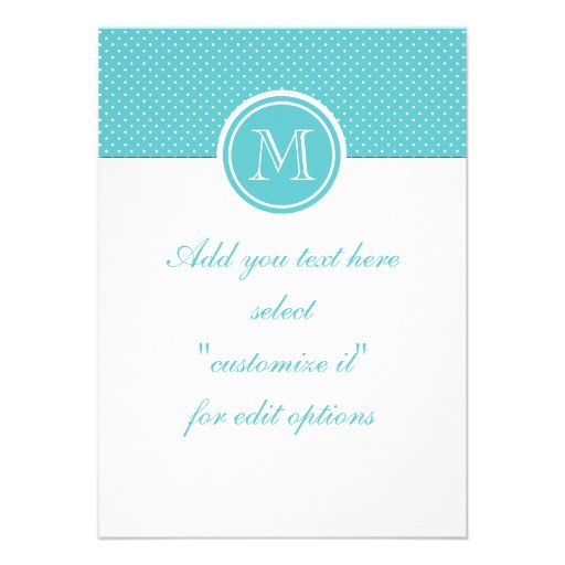 Girly Teal White Polka Dots, Your Monogram Initial Announcements