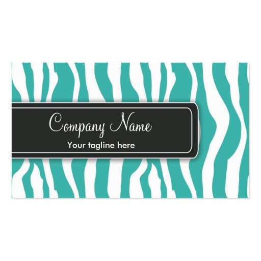 Girly Teal Zebra Print Business Card (front side)