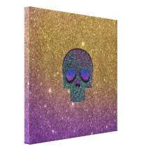 Girly Trendy Faux Glitter Skull Stretched Canvas Prints