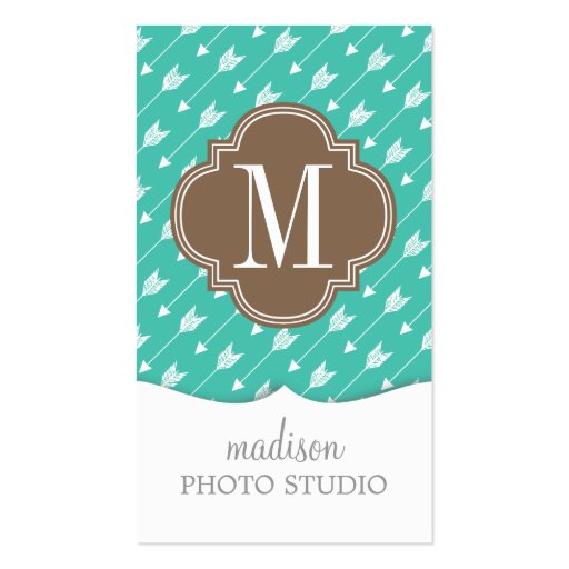 Girly Turquoise & brown Tribal Arrows Custom Business Cards (front side)