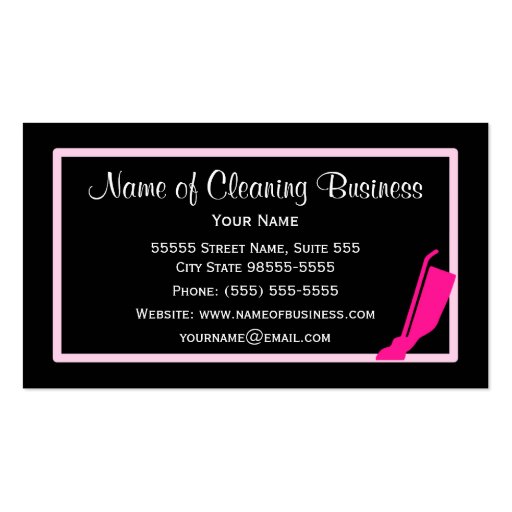 Girly Vacuum Pink and Black Housekeeping Service Business Cards (back side)