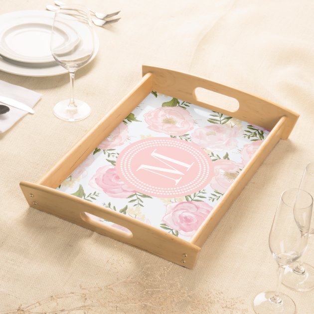 Girly Vintage Floral Pink Roses Peony Personalized Food Tray