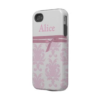 Girly Vintage pink damask and ribbon IPHONE 4 Case casematecase