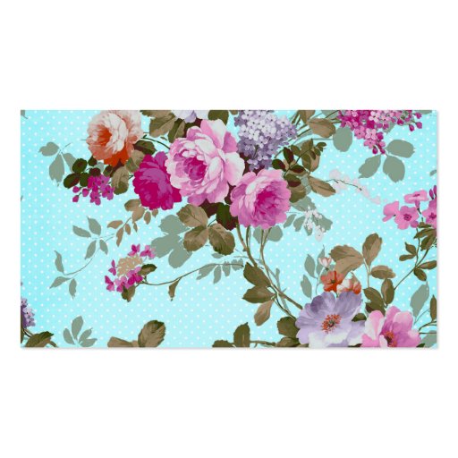 Girly Vintage Pink Floral Teal Trendy Polka Dots Business Card (front side)