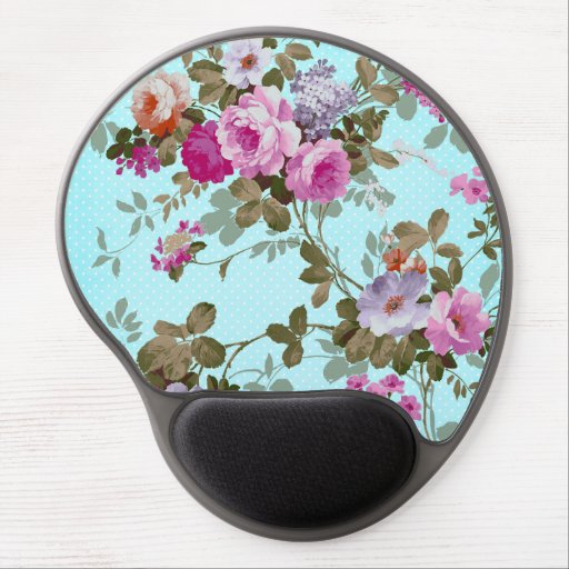 Girly Vintage Pink Floral Teal Trendy Polka Dots Gel Mouse Pad Zazzle