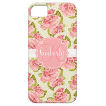 Girly Vintage Pink Roses Monogrammed iPhone 5 Cover