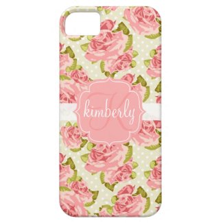 Girly Vintage Pink Roses Monogrammed iPhone 5 Cover
