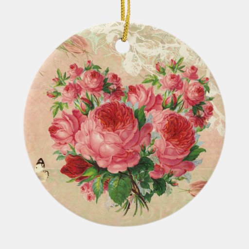girly vintage rose heart collage christmas tree ornament girly vintage rose heart collage christmas tree ornament