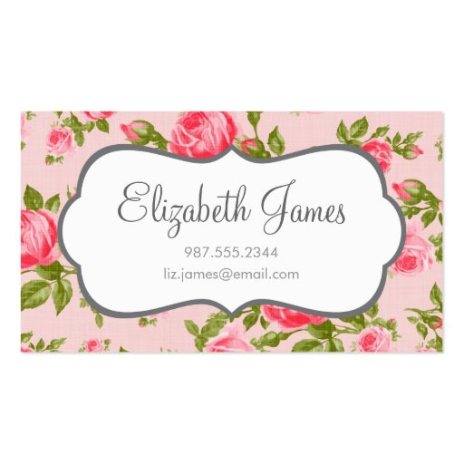 Girly Vintage Roses Floral Print Business Card Templates (front side)