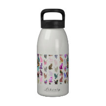 Girly Whimsical Cats aztec floral stripes pattern Drinking Bottle