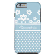 Girly White Flowers and Polka Dots on Light Blue Tough iPhone 6 Case