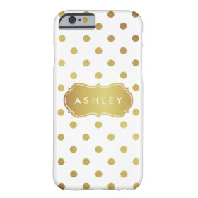 Girly White Gold Polka Dots Pattern Monogram Barely There iPhone 6 Case