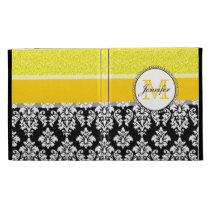 Girly, Yellow, Glitter Black Damask Personalized caseable cases