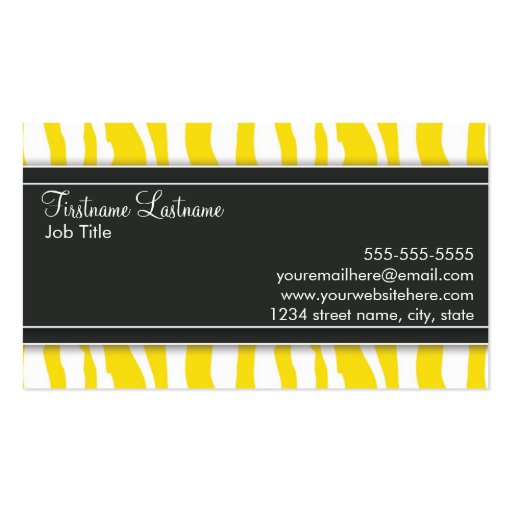 Girly Yellow Zebra Print Business Card (back side)