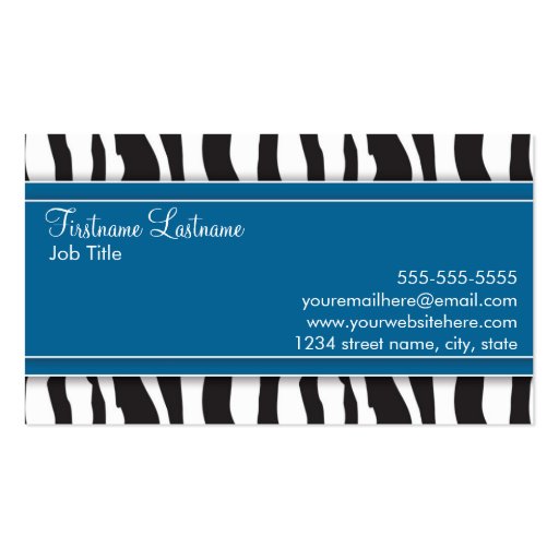 Girly Zebra Print Business Card in Blue (back side)