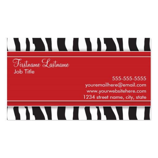 Girly Zebra Print Business Card in Red (back side)