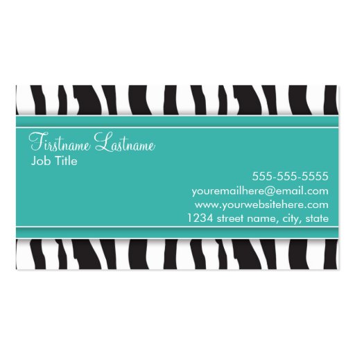 Girly Zebra Print Business Card in Teal (back side)