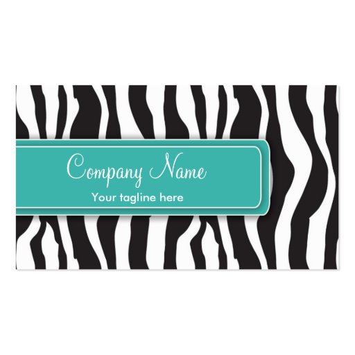 Girly Zebra Print Business Card in Teal (front side)