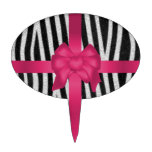 girly zebra skin black and white pink bow cake picks