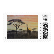 Girrafe in African Sunset Postage Stamps