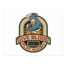 Give Blood Play Rugby Post Cards