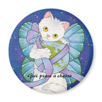 Give Peace a Chance Cat Round Magnet Moussart magnets