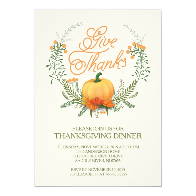 Give Thanks Autumn Wreath Thanksgiving Invitation (front side)