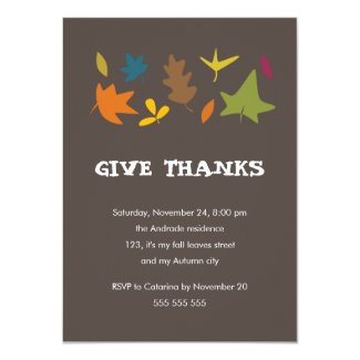 Give Thanks Colorful Leaves Fall Thanksgiving 4.5x6.25 Paper Invitation Card