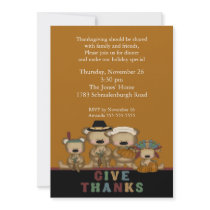 Give Thanks Cute Bears Thanksgiving Invitation