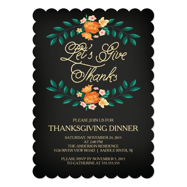 Give Thanks Floral Thanksgiving Dinner Party Card (front side)