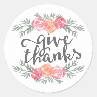 Give Thanks Modern Watercolor Floral Thanksgiving Classic Round Sticker