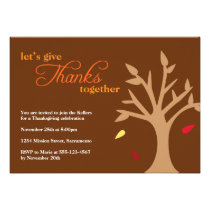 Giving thanks falling leaves tree Thanksgiving invitations