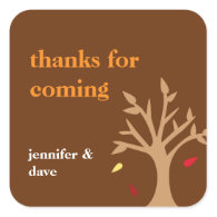 Giving thanks falling leaves tree Thanksgiving tag Square Stickers