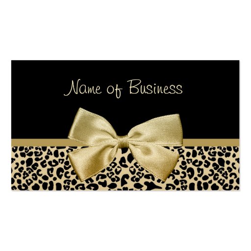Glam Black And Gold Leopard Print Gold Ribbon Business Card (front side)