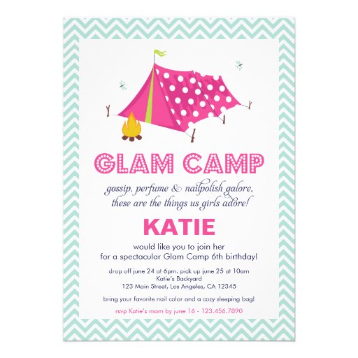 Glam Camp Makeover Girls Birthday Invitation Card