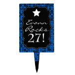 Glam Custom Black & Blue Topper Rectangular Cake Pick
