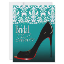 Glam Damask Stiletto Bridal Shower Custom Invites