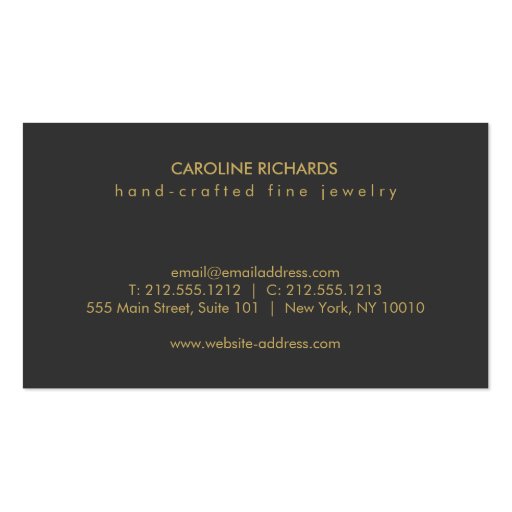 Glam Deco Jewelry Design Fashion Boutique No. 5 Business Card Templates (back side)