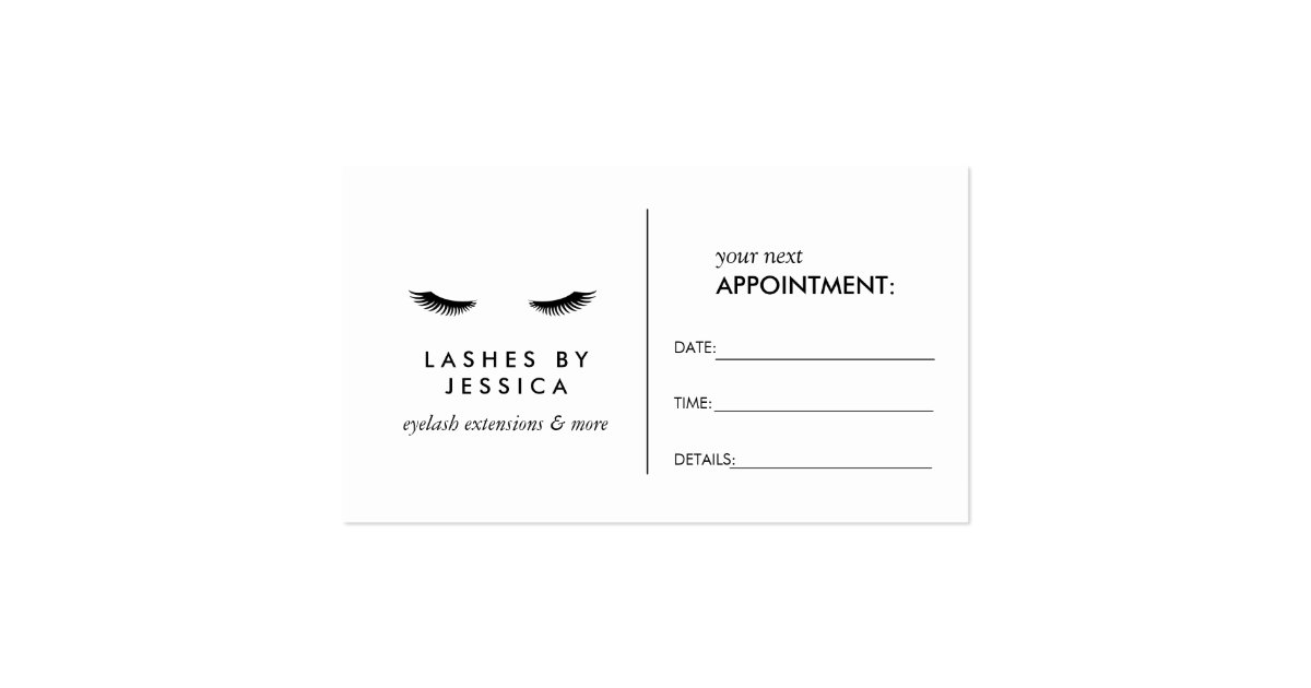 Glam Eyelashes Classic White Appointment Card Zazzle
